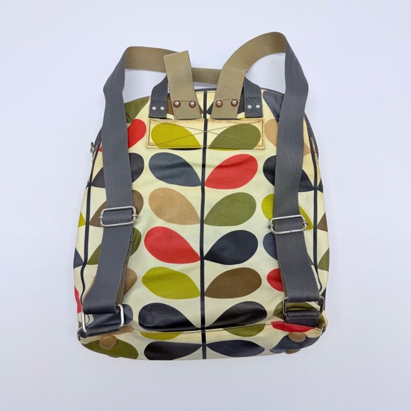 Orla Kiely Backpack Multi Color Leaf Print Leather Trim Casual Daypack - Picture 3 of 14